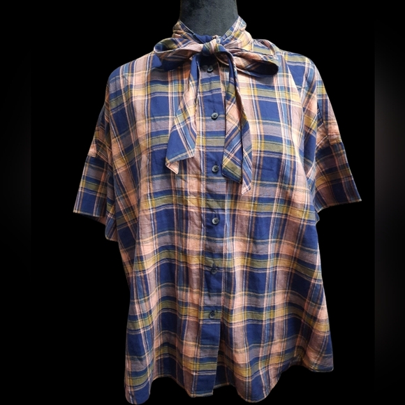 Madewell Blue and Orange Plaid Casual Shirt Small - Picture 9 of 11